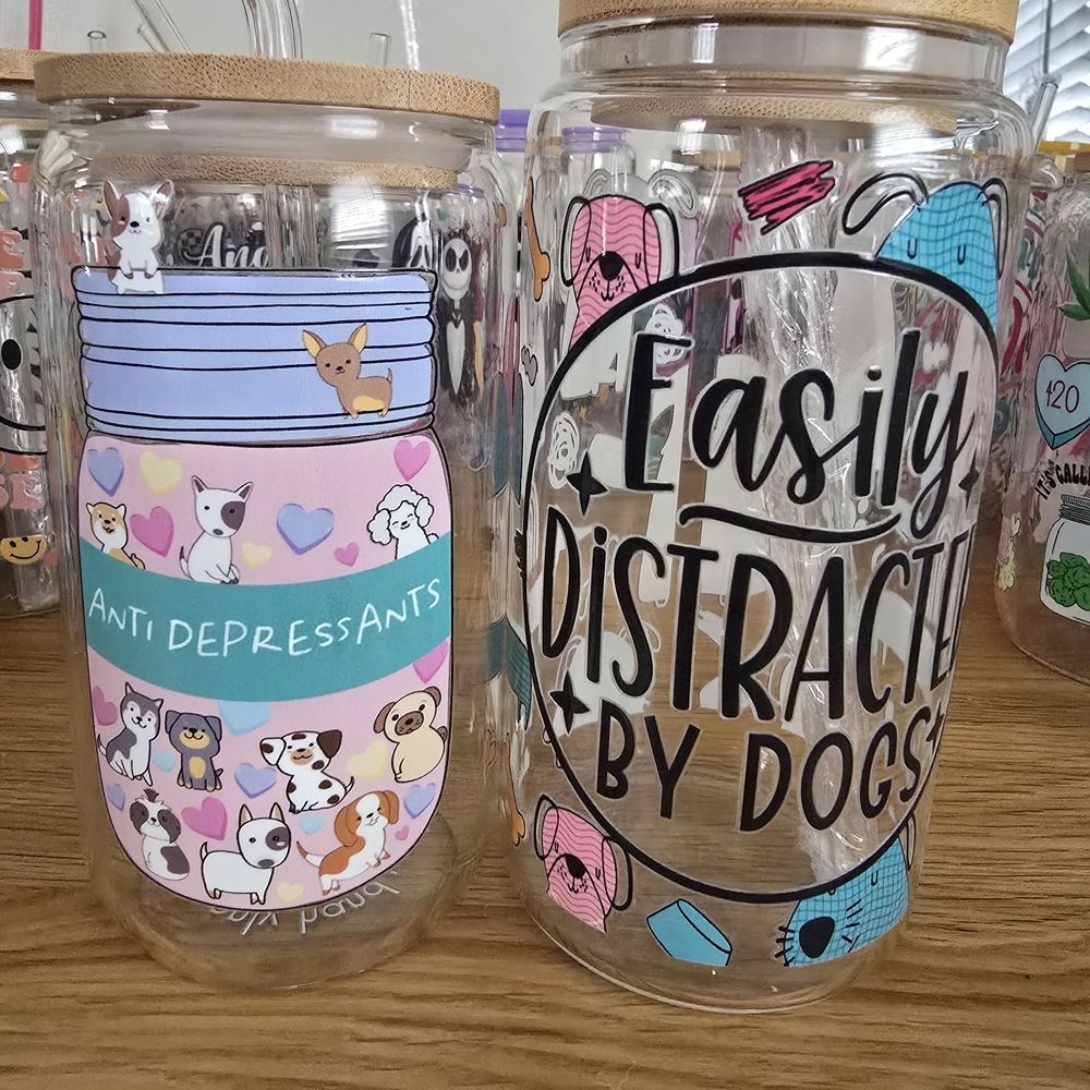 Dog-Themed Glass Tumblers Set Of 2